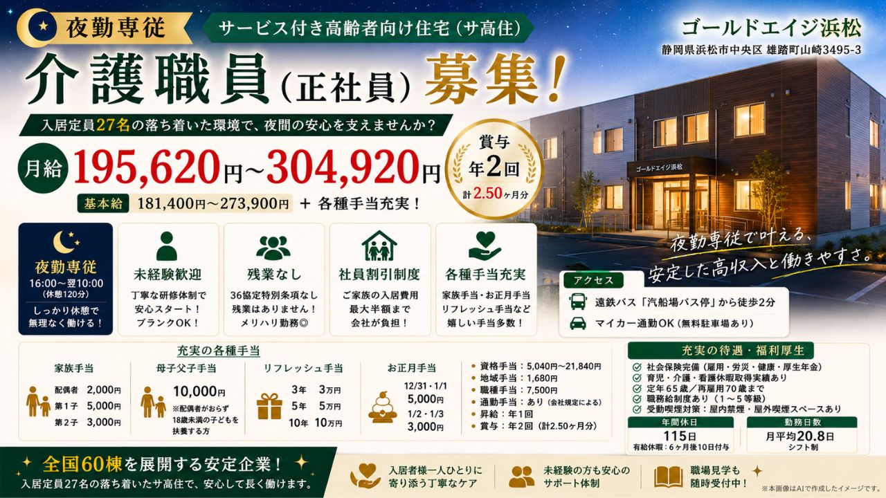 不問（無資格・未経験からスタートした先輩も多数活躍中！丁寧な研修体制があります）<br>※18歳〜64歳の方（深夜業務があるため、および定年65歳を上限とするため）