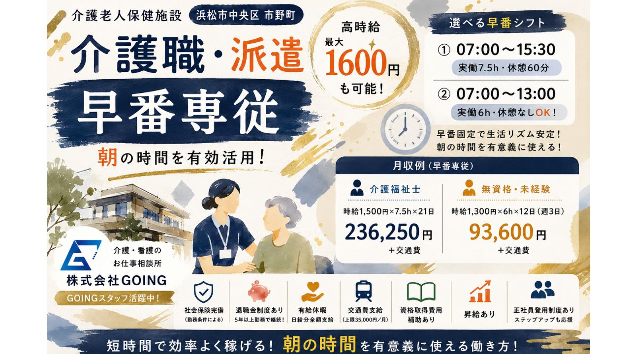 介護経験6ヶ月以上の方（知識や技術よりも、お人柄を重視した採用です）