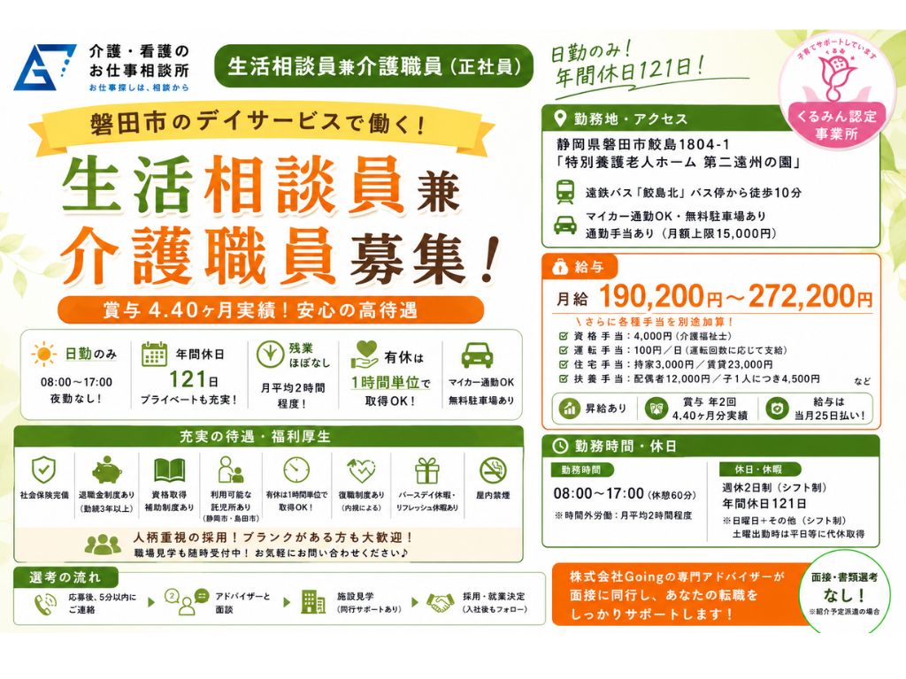 経験不問（デイサービス勤務経験や送迎業務の経験がある方は大歓迎！PCは簡単な入力ができればOKです）