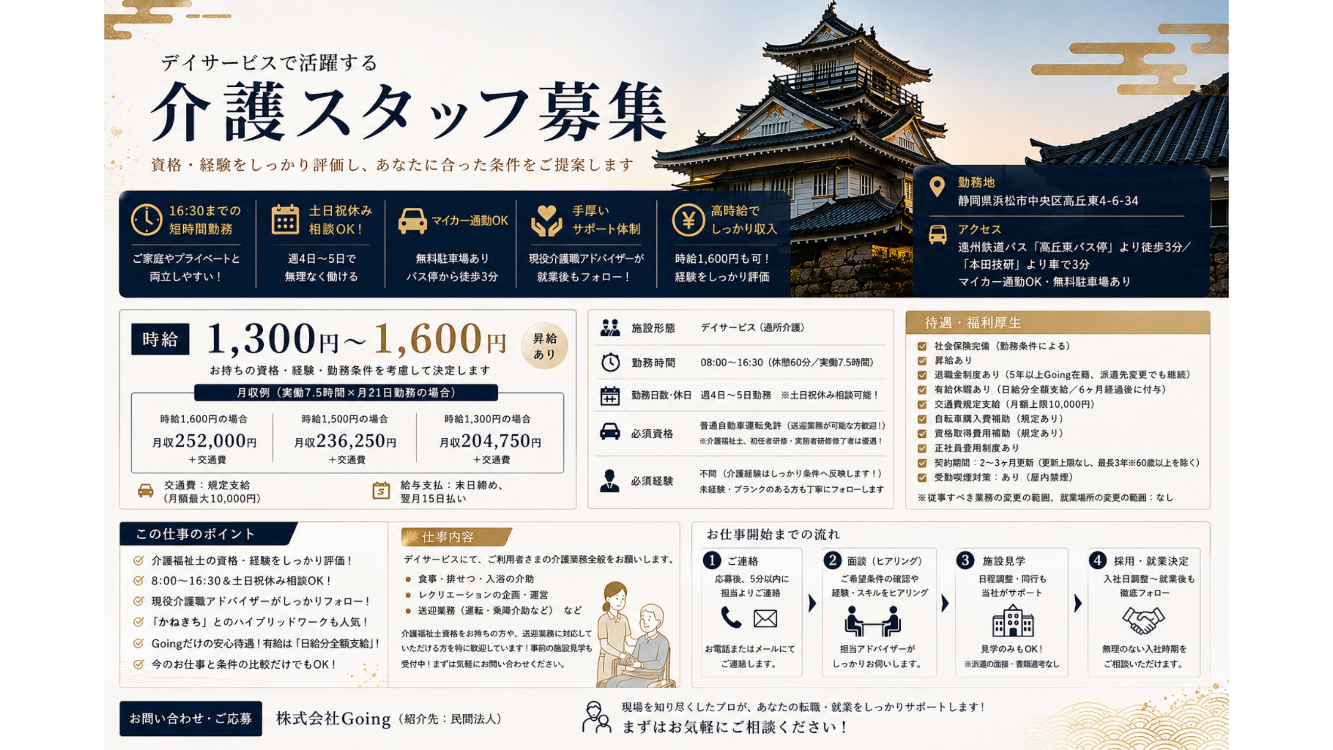 普通自動車運転免許（送迎業務が可能な方歓迎！）<br>※介護福祉士資格をお持ちの方、初任者研修・実務者研修修了者は特に歓迎・優遇いたします！